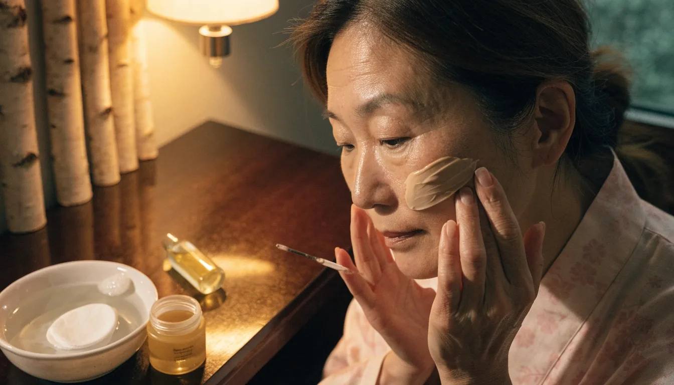 아침과 밤 조명이 나란히 비추는 자작나무 세면대