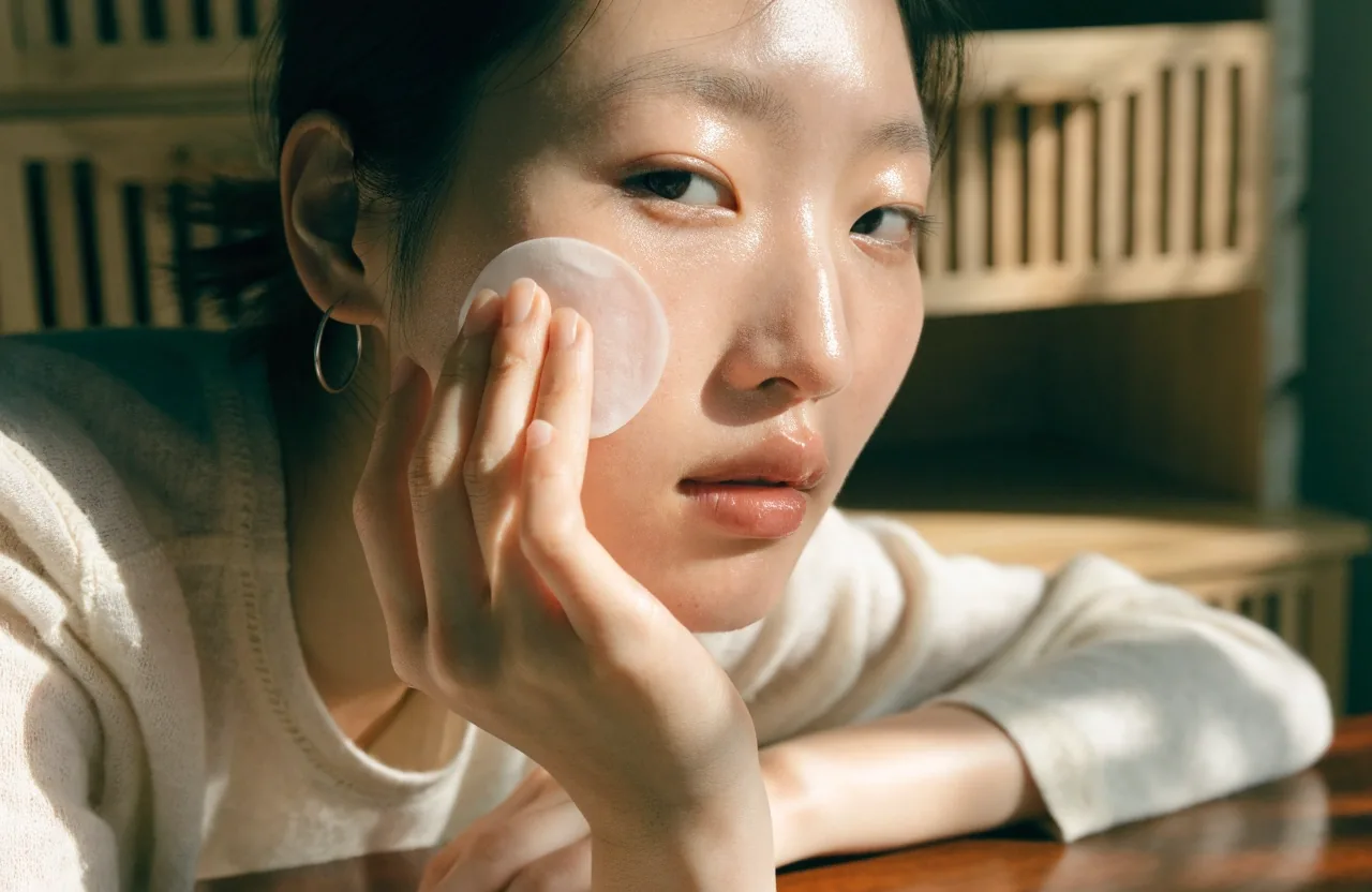 세면대에서 헹구는 손과 도자기 세면대 가장자리의 물방울